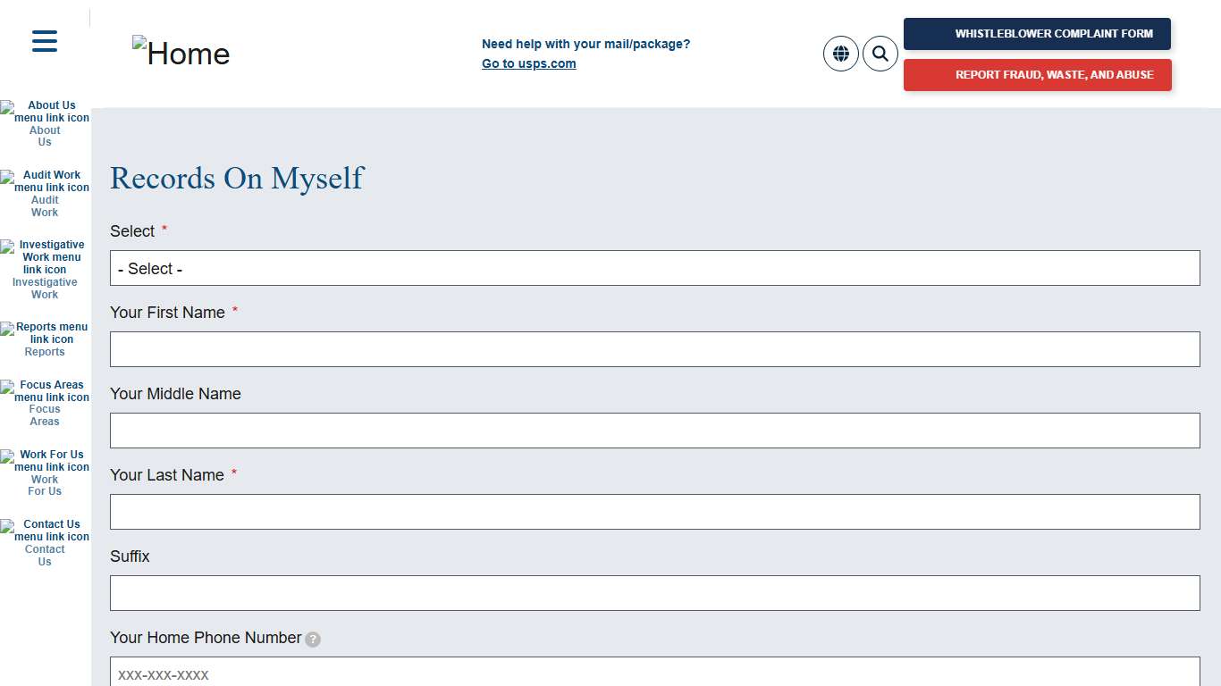 Records On Myself Office of Inspector General OIG